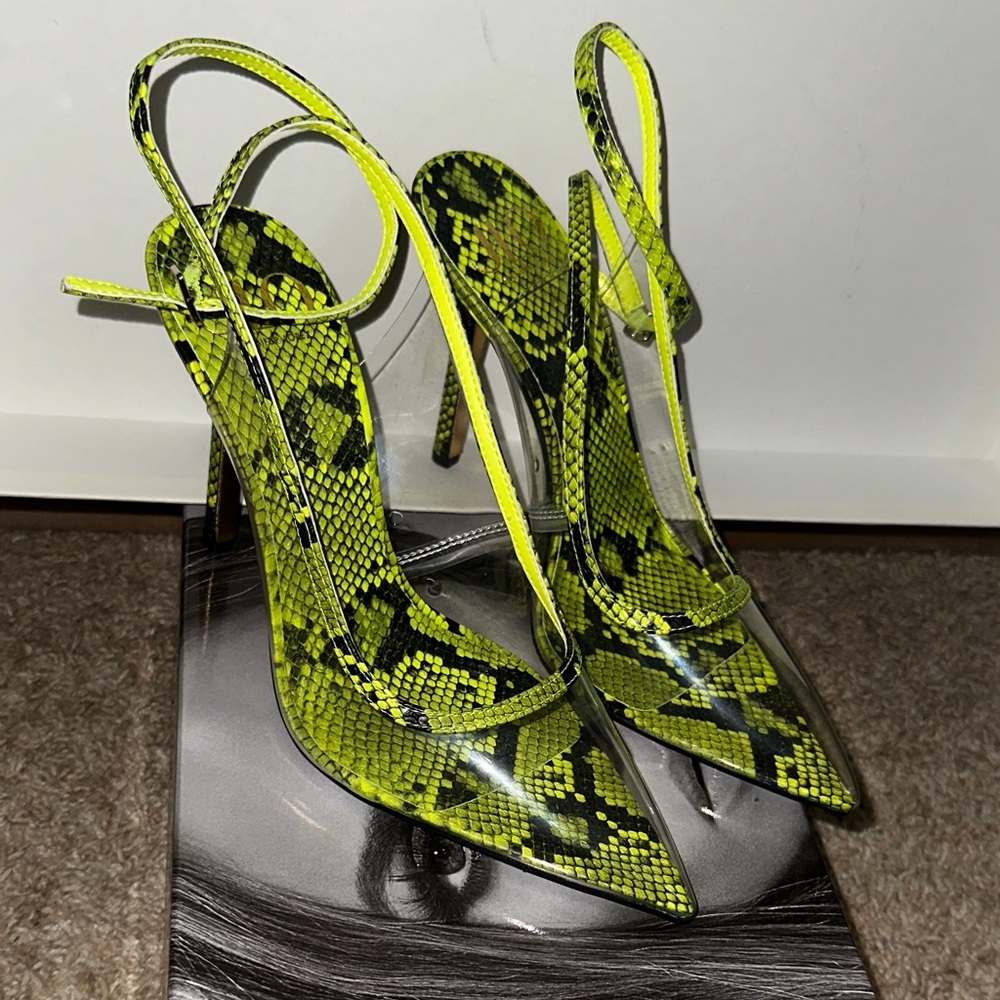 Jennifer Lopez Parlata Citron Neon Snake Print Heels